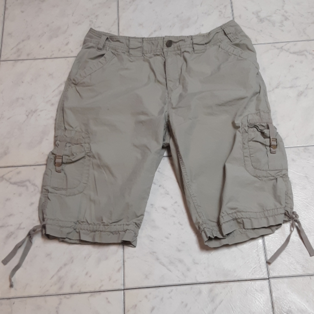 Womens Cotton Caribbean Joe Island Capris short Sz 12 Tan Gray pants B28